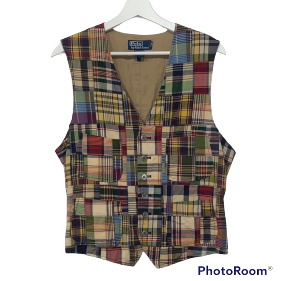 Polo Ralph Lauren Other - Vintage Polo by Ralph Lauren Indian Madras Plaid Vest Button Front Sz L RARE